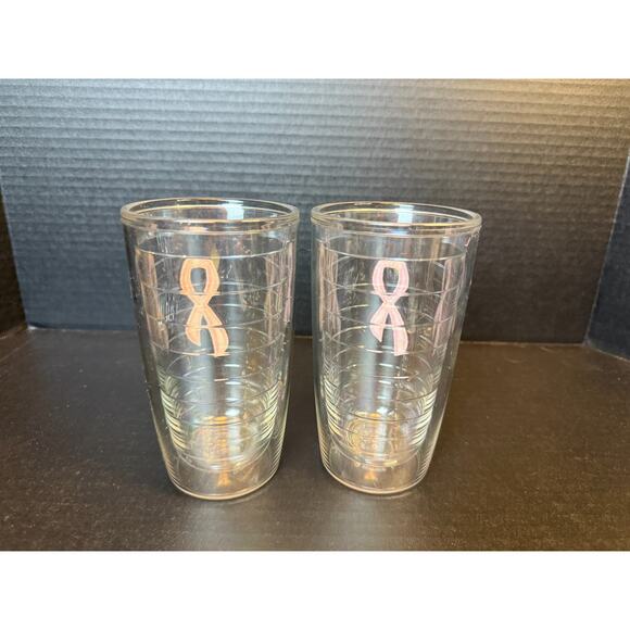 Tervis Pink Breast Cancer Awareness Ribbon Lot of 2 Tumblers 16 oz Insulated - Picture 3 of 9